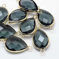 Шифер Серый Золотистые латунные стеклянные каплевидные соединители, шифер серый, 21x11x5 мм, отверстие : 2 мм