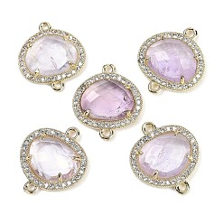 Аметист Натуральный аметист ограненные овальные звенья, латунь с покрытием из латуни, микро-паве, прозрачные подвески из кубического циркония, золотые, 20.5x17.5x4.5 мм, отверстие : 1.6 мм