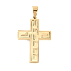Golden 304 Stainless Steel Pendants, Cross Charms, Ion Plating(IP), Long-Lasting Plated, Golden, 39x27x2.5mm, Hole: 9x5mm