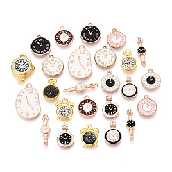 (52) Непрозрачная лаванда Подвески из эмали и сплава, часы, золотой свет, разноцветные, 15~26.5x6~16.5x1.5~5.5 мм, отверстие : 1~2 мм
