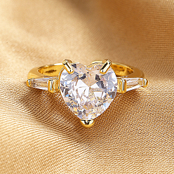 Золотой Регулируемые манжеты из латуни с кубическим цирконием для женщин, сердце, золотые, 11 мм, внутренний диаметр: регулируемый