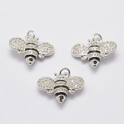 Платина Латуни циркония кубической подвески, с эмалью, Пчелы, без свинца, без никеля и без кадмия, платина, 14x19x5 мм, отверстие : 3 мм