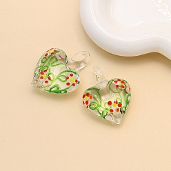 Lime Green Handmade Lampwork Pendants, Heart, Lime Green, 30x30mm