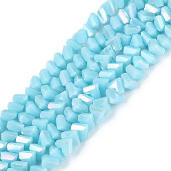 Sky Blue Electroplate Opaque Glass Beads Strands, Triangle, Faceted, AB Color Plated, Sky Blue, 2~3x3~3.5x3~3.5mm, Hole: 0.7~0.9mm, about 122~136pcs/strand, 10.43~11.61 inch(26.5~29.5cm)