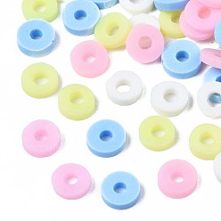 Couleur Mélangete Perles en fimo faits à la main, perles heishi, disque / plat rond, couleur mixte, 4x0.5~1.5mm, Trou: 1.5mm, environ66600 pcs / 1000 g