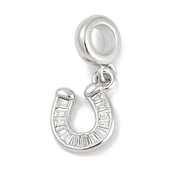 Платина Латунные прозрачные кубические цирконии подковы европейские подвески, Подвески с большими отверстиями, стойки покрытие, долговечный, без свинца и без кадмия, платина, 24 мм, отверстие : 4.5 мм