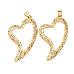 Прозрачный Латунные микро проложить кубического циркония подвески, стойки покрытие, долговечный, без свинца и без кадмия, шарма сердца, реальный 18 k позолоченный, прозрачные, 48.5x29x4.5 мм, отверстие : 5.5x4 мм