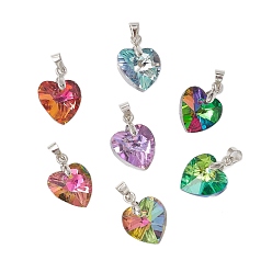 (52) Непрозрачная лаванда Стеклянные подвески, с латунной фурнитурой , сердце, платина, разноцветные, 19x14x7 мм, отверстие : 5x4 мм, 7 шт / комплект