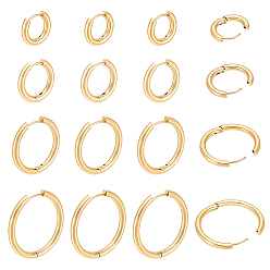 Chapado en Oro Real 18K 8 pares 4 estilos 304 pendientes de aro pequeños de acero inoxidable para mujer, Recubrimiento al vacío PVD, real 18 k chapado en oro, 15~30x3 mm, 2 pares / estilo