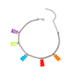 Разноцветный Двухслойные ожерелья из сплава и смолы с подвеской в виде медведя для женщин, платина, красочный, 14.17 дюйм (36 см)