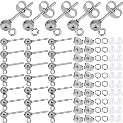 Нержавеющая Сталь Цвет 150 шт 202 детали серьги-гвоздики из нержавеющей стали, со штифтами 304 из нержавеющей стали и вертикальной петлей, 150шт кольца прыжок, 300 ушные гайки, цвет нержавеющей стали, 15 мм, отверстие : 1.7 мм, штифты : 0.7 мм