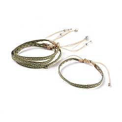 DarkGreen Unisex Adjustable Braided Bead Bracelets, with Stainless Steel Beads, Dark Olive Green, 1-3/4 inch~3 inch(4.4~7.8cm)