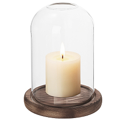 Clear Glass Dome Cover, Decorative Display Case, Cloche Bell Jar Terrarium with Wood Base, Clear, 122x155mm