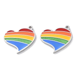 Разноцветный 304 прелести нержавеющей стали, с эмалью, шарма сердца, красочный, 14.5x15x1.5 мм, отверстие : 1 мм