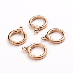 Rose Gold Ion Plating(IP) 304 Stainless Steel Toggle Clasps Parts, Ring, Rose Gold, 18x14x3mm, Hole: 1.5mm, Inside: 10x10mm