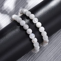 Лунный Камень Браслеты из натурального лунного камня с круглыми бусинами для мужчин и женщин, внутренний диаметр: 2-1/4 дюйм (5.7 см)