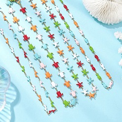 Mixed Shapes Океан 304 ожерелья из нержавеющей стали с разноцветной эмалью в виде морской звезды, рыбы, черепахи, для женщин, золотые, разнообразные, 16.77~16.93 дюйм (42.6~43 см)