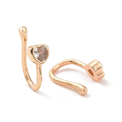 Real 18K Gold Plated Clear Cubic Zirconia Heart Cuff Earrings, Brass Non-piercing Jewelry for Women, Real 18K Gold Plated, 11x9x4mm