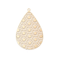 Light Gold Стойки обшивки латунь филигранные подвески, долговечный, без кадмия, без никеля и без свинца, слезинки, золотой свет, 35x22x0.3 мм, отверстие : 1.4 мм