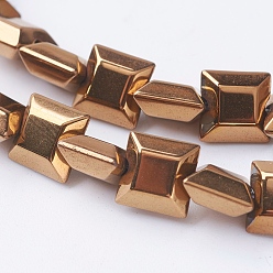 Copper Plated PVD Vacuum Plating Electroplate Non-magnetic Synthetic Hematite Beads Strands, Grade A, Faceted, Square, Copper Plated, 6x6x3mm, Hole: 1mm, about 80pcs/strand, 15.7 inch(40cm)