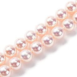 Легкий Лосось УФ-покрытие перламутровые стеклянные жемчужные бусины нити, имитация Австрийские кристаллические шарики, круглые, светлый померанцевый, 6 мм, отверстие : 0.6 мм, около 65~66 шт / нитка, 15.55~15.75 дюйм (39.5 см)