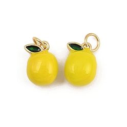 Pear Латунь эмаль прелести, стойки покрытие, без кадмия и без свинца, долговечный, реальный 18 k позолоченный, с целью перехода в кольце, фрукты, груша, 12x10x7 мм, отверстие : 3.5 мм