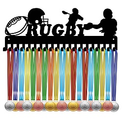 Rugby Рамка для железных медалей, 20 крючки для медалей, вешалка для показа, с винтами, чёрные, регби, 150x400 мм, отверстие : 5 мм