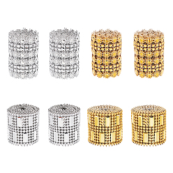 Mixed Color Plastic Sparkling Flower Shape Mesh Wrap Roll, Rhinestone Mesh Ribbon, for Wedding, Birthday, Baby Shower, Arts & Crafts, Crystal, Mixed Color, 8roll/set