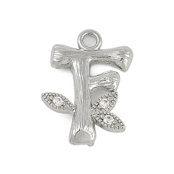 Letter F Латунные хрустальные стразы буквы звенья соединительные подвески, без кадмия, без никеля и без свинца, Реальная платина, Буква F, 15x11x4 мм, отверстия : 1.2 mm и 1.5 мм