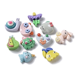 (52) Непрозрачная лаванда Кабошоны из непрозрачной смолы в виде цветка/улитки/кролика с забавным мультяшным рисунком, разнообразные, разноцветные, 14~19x12~17x5.5~8 мм