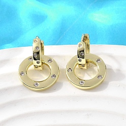 Прозрачный Плоские круглые серьги-кольца из латуни с микропаве из кубического циркония, стойки покрытие, прочное покрытие, без кадмия и без свинца, реальный 18 k позолоченный, прозрачные, 18x12 мм
