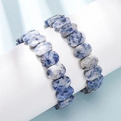 (306FM) Жонкиль матовый с лаймовой подкладкой Натуральные браслеты из граненой яшмы с голубыми пятнами, эластичные, для женщин., овальные, бусины : 14x10x5.5 мм, внутренний диаметр: 2.32 дюйм (5.9 см)