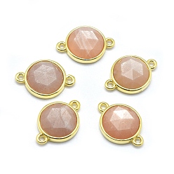 Sunstone Natural Sunstone Links connectors, with Golden Tone Brass Findings, Flat Round, Faceted, 11.5x17x4.5mm, Hole: 1.2mm