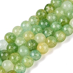 Зеленый газон Нити из окрашенных стеклянных бусин с эффектом омбре и эффектом кракелюра, имитация драгоценных камней, круглые, зеленый газон, 6~6.5 мм, отверстие : 0.8~1 мм, около 138~146 шт / нитка, 29.92~31.89 дюйм (76~81 см)