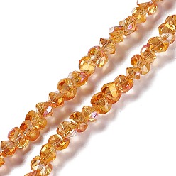 Темно-Оранжевый Прозрачные стеклянные бусины гальваническим пряди, с полным покрытием цвета радуги, граненые, бантом, темно-оранжевый, 6x8x7.5 мм, отверстие : 1.5 мм, около 93~97 шт / нитка, 20.87~21.26 дюйм (53~54 см)