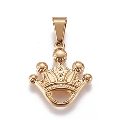 Golden 304 Stainless Steel Pendants, Crown, Golden, 22.6x21x3.6mm, Hole: 8x4.5mm