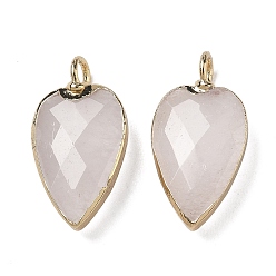 Quartz Crystal Natural Quartz Crystal Pendants, with Golden Plated Brass Edge Loops, Faceted, Heart Charms, 23~23.5x12~12.5x5.5mm, Hole: 3mm