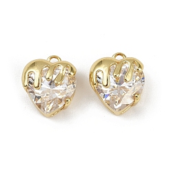 Прозрачный Латунные микро проложить кубического циркония прелести, сердце, без свинца и без кадмия, долговечный, стойки покрытие, реальный 18 k позолоченный, прозрачные, 13x11x7.5 мм, отверстие : 1.5 мм