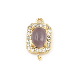 Pourpre Moyen Breloques de connecteur en laiton micro pavé de zircone cubique transparente, liens rectangle, avec des yeux de chat, crémaillère plaquage, plaqué longue durée, sans plomb et sans cadmium, réel 18 k plaqué or, support violet, 17x9.5x5.5mm, Trou: 1.2mm