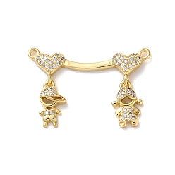 Настоящее золото 16K Кулон из циркония, без кадмия и без свинца, сердце с девочкой и мальчиком, реальный 16 k позолоченный, 18x28x3.5 мм, отверстие : 1.2 мм