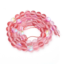 Red Synthetic Moonstone Beads Strands, Holographic Beads, Dyed, Frosted, Round, Red, 8mm, Hole: 1mm, about 45~47pcs/strand, 14~15 inch