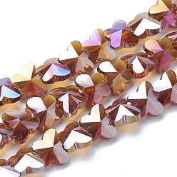 Шоколадный Гальванические стеклянные бусины, с покрытием AB цвета, граненые, бабочка, цвет шоколада, 12x14.5x7.5 мм, отверстие : 1 мм