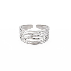 Stainless Steel Color Non-Tarnish 304 Stainless Steel Criss Cross Open Cuff Ring for Women, Stainless Steel Color, US Size 9 3/4(19.5mm)