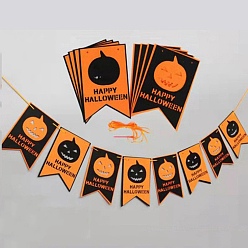 Pumpkin 16Pcs 2 Color Flag Felt Ornaments, with Nylon Rope and Plastic Pins, Halloween Hanging Decorations, for Party Gift Home Decoration, Pumpkin Pattern, 239x150x1mm, Hole: 3.5mm
