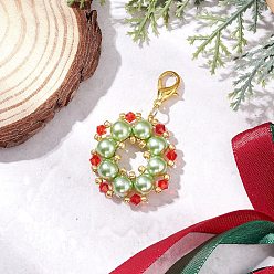 Золотой Стеклянные рождественские венки подвесные украшения, с цинковым сплавом застежками омаров коготь, золотые, 53 мм