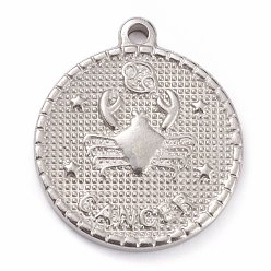 Cancer 304 Stainless Steel Pendants, Flat Round with Constellation, Cancer, 29x26x3mm, Hole: 2mm