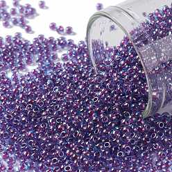 (252) Inside Color Aqua/Purple Lined Toho runde Rocailles, japanische Rocailles, (252) Innenfarbe aqua / lila gefüttert, 11/0, 2.2 mm, Bohrung: 0.8 mm, über 1110pcs / Flasche, 10 g / Flasche