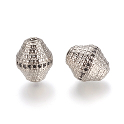 Платина Латунь микропаве черный кубический цирконий, долговечный, двухконусные, платина, 13x11.5 мм, отверстие : 1.8 мм