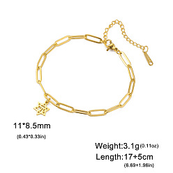 Golden 304 Stainless Steel Star of David Chai Charm Bracelets with Paperclip Chains for Women, Golden, 6.69 inch(17cm)
