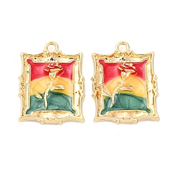 Золотой Подвески из эмали и сплава, без кадмия, без никеля и без свинца, стойки покрытие, прямоугольник с цветочной подвеской, золотые, 25.5x19x5 мм, отверстие : 2 мм